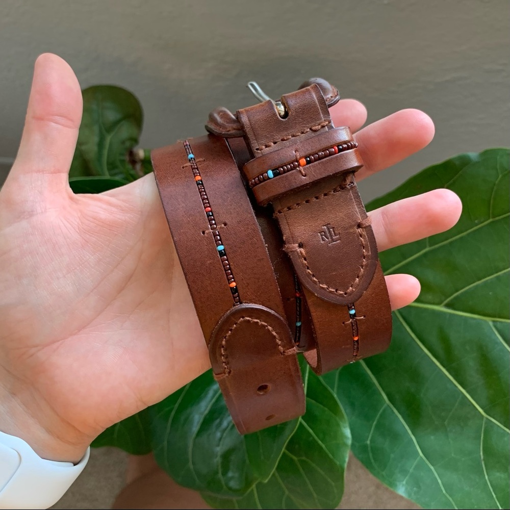Brown Beaded Ralph Lauren Leather Belt